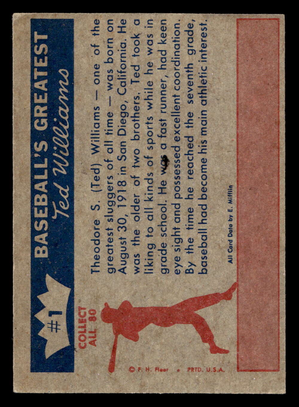 1959 Fleer Ted Williams #1 The Early Years Excellent 
